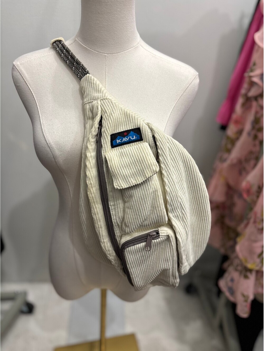 Kavu Cream Corduroy Sling Bag